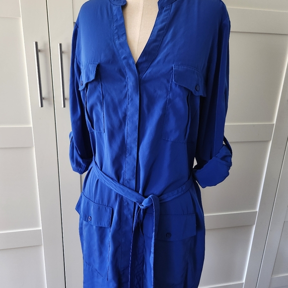 Express Size Large Royal Blue Portifino button up dress tie waist - Picture 2 of 8